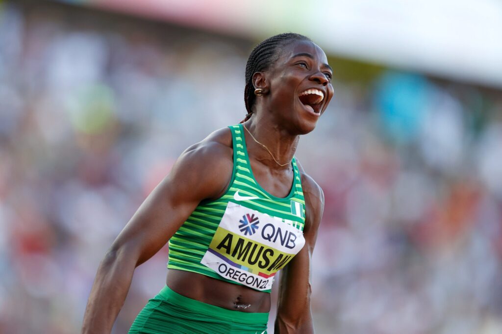 Tobi Amusan competing in the women's 100m hurdles